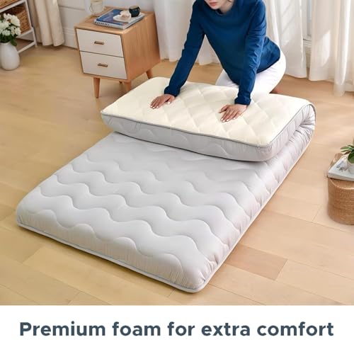 Grey Full Japanese Floor Futon Mattress 3.5'' Thick Foldable Tatami Bed & Sleeping Pad
