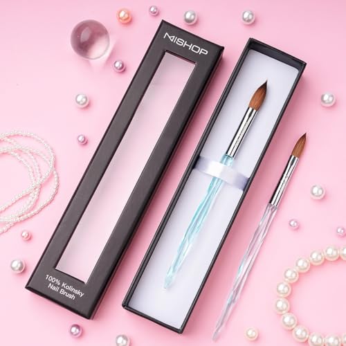 M ProK 100% Kolinsky Acrylic Nail Brush ? Professional Nail Brush for Acrylic Application with Crystal Blue Handle ? Handcrafted Salon Quality Tool (Size #10)
