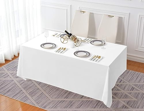 Surmente 5 Pack 90x156 Inch White Rectangular Tablecloth for 8 Foot Tables
