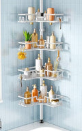 HAMITOR Corner Shower Organizer 4-Tier Tension Pole Caddy, White - Wire Baskets