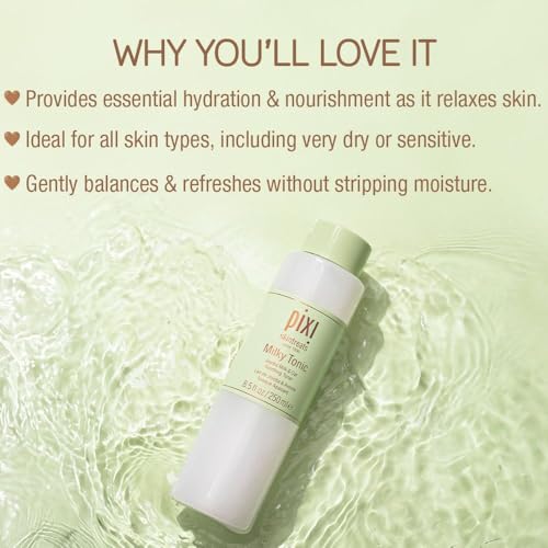 Pixi Milky Tonic, Calming & Hydrating Pads Containing Jojoba Milk, Infused with Oat Extract to Soothe, Alcohol-Free Daily Nourishing Toner, 3.4 fl oz/ 100 mL