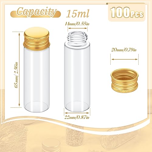Tiny Glass Jars with Lids - 15ml Gold Cap, Set of 100