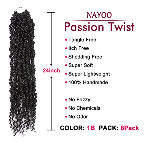 Passion Twist Hair - 8 Packs 24 Inch Crochet Braiding Extensions for Black Women - Pretwisted Curly Synthetic Hair, Variation of THIS listing