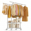 Heavy-Duty Double Rod Rolling Clothes Rack with Shelves - Adjustable, 155 lbs Capacity