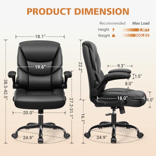 Black PU Leather Office Chair with Flip-Up Arms, Lumbar Support & Adjustable Height