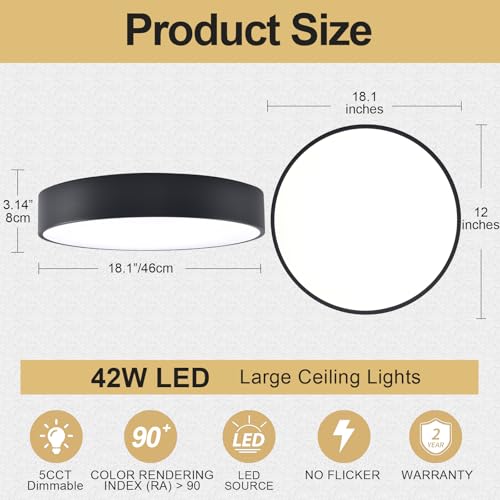 Black 18.1-Inch Dimmable 42W LED Ceiling Light Fixture Pendant Modern