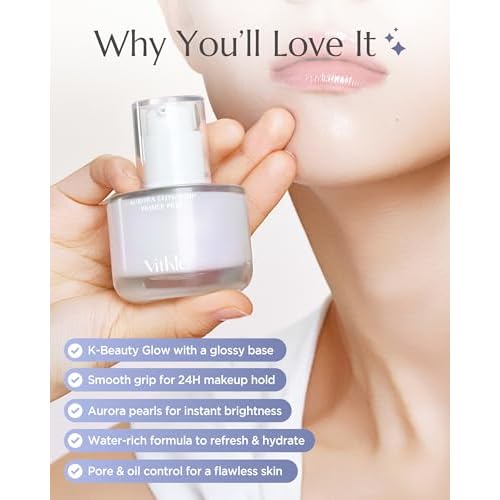 Aurora Glow Grip Primer Prep - Korean Illuminating Makeup Base for Radiant Skin - 8-Layer Hyaluronic Acid and Ceramides - Pore Minimizing, Sebum Control, Long Lasting Makeup, 1.01 fl.oz.