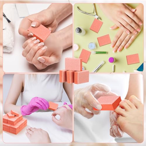 600 Pcs Mini Nail Buffer Blocks - Dual-Sided 80/100 Grit Orange for Nail Care
