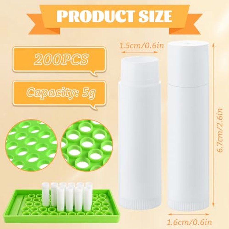 200 Pcs Lip Balm Tubes 5g Empty Plastic Lip Gloss Balm Containers with Filling Tray and Spatula, White Empty Chapstick Tubes for DIY Homemade Lipsticks, Solid Perfume