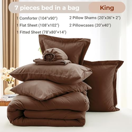 King Comforter Set 7 Pieces Brown - Bed in a Bag, Soft & Breathable