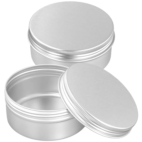 LEXININ 50 Pack Aluminum Tin Cans, 5 Oz Screw Top Tin Jar Containers, 3.26 x 1.5 Inch, Silver