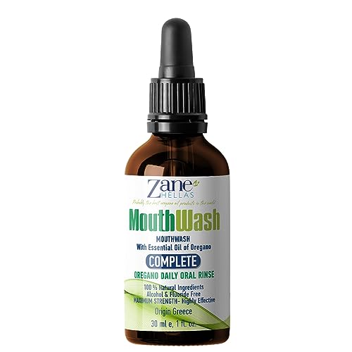 Zane Hellas Mouthwash with Oregano Oil – Herbal Alcohol & Fluoride Free, 2 fl oz