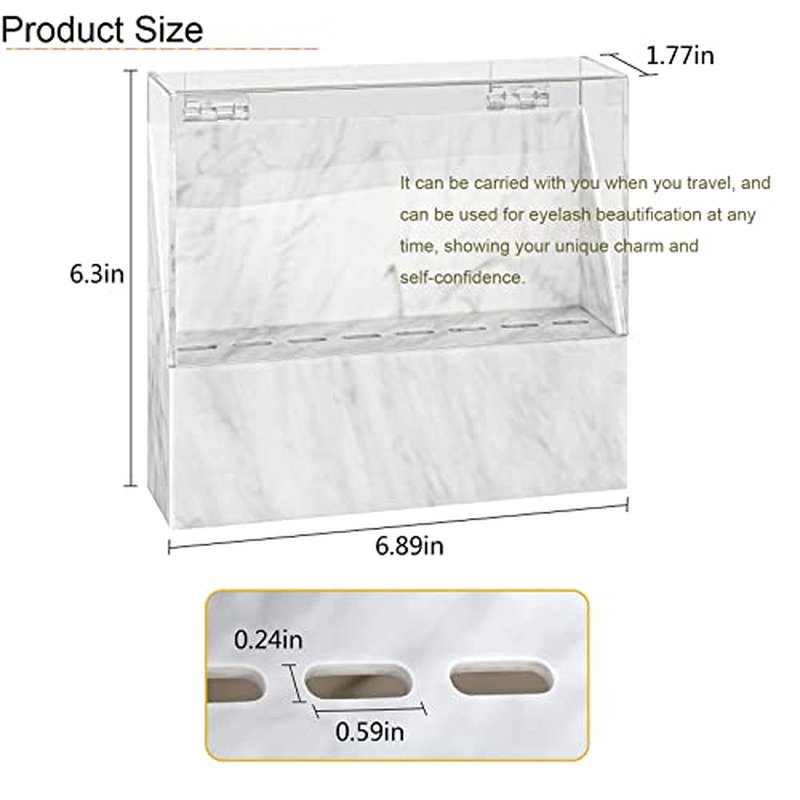 8 Holes Dust-proof Eyelash Tweezers Holder Case Acrylic Marble Tweezer Stand Display Organizer with Cover for Lash Extensions (white)