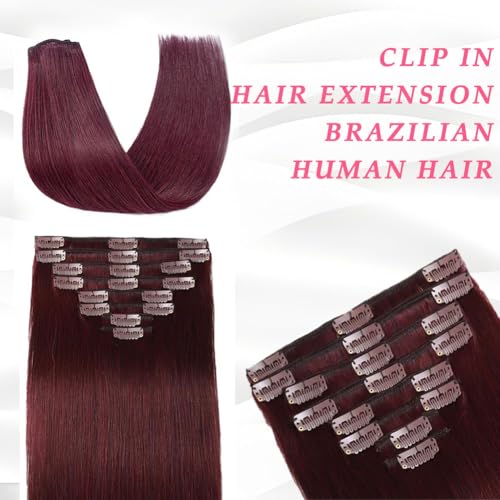 CHARMHAIR 16 Inch Remy Human Hair Clip-In Extensions Burgundy 90g - Easy Volume & Styling