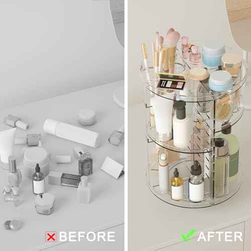 Rotating Makeup Organizer, DIY 8 Adjustable Layers Spinning Skincare Organizer, Cosmetic Display Case with Brush Holder Perfume Tray, Multi-Function Storage Carousel for Vanity Bathroom Countertop