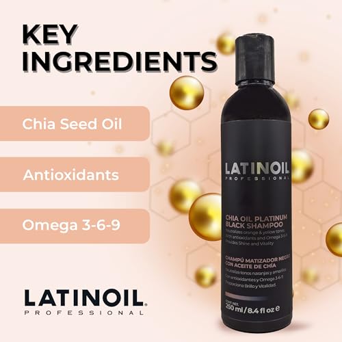 LATINOIL Platinum Black Shampoo for Blonde & Colored Hair 8.5 Fl Oz - Toner & Nourishing Hair Care