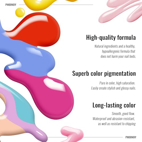 Phoenixy Gel Nail Polish Kit with UV LED Lamp, 45 Colors, Top & Base Coats, Manicure Tools, Perfect for Salon & Home