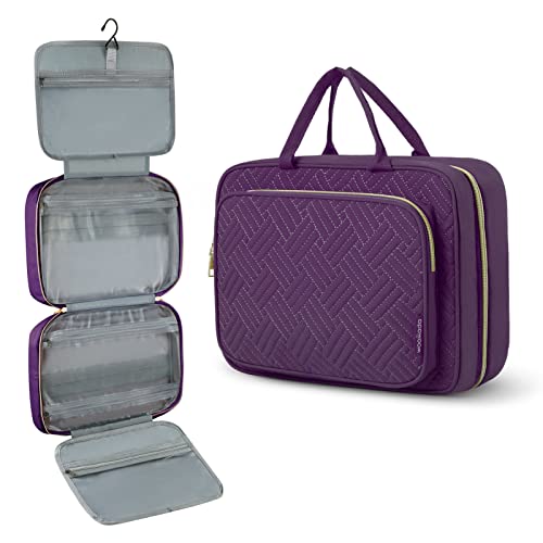 WOOMADA Toiletry Bag with Hanging Hook, Travel Toiletry Bag, Large Travel Makeup Bag Cosmetic Organizer for Brushes Set, Shampoo, Full Sized Container for Women(Purple2)