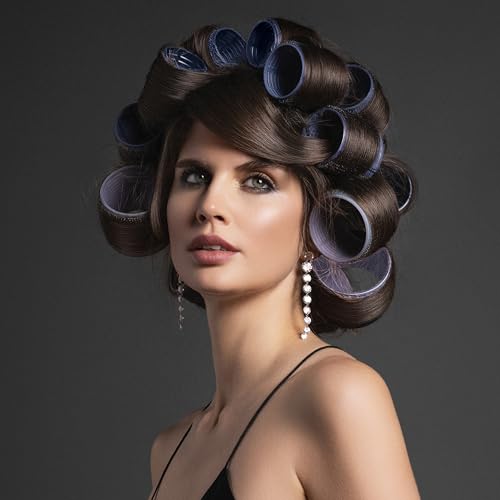Self-Grip Ceramic Hair Rollers Set - 2 Inch & 2.5 Inch, 12 Pieces, Grey