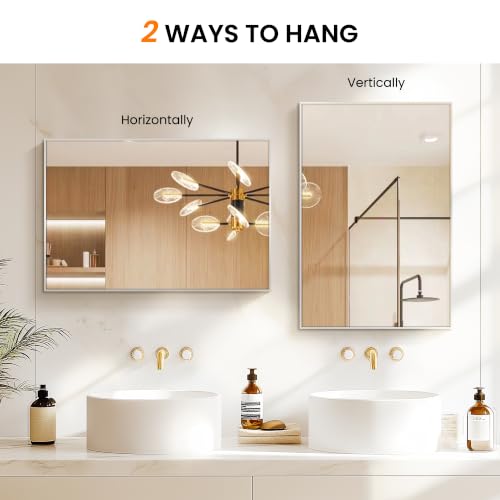 20x30 Inch Wall-Mounted Bathroom Vanity Mirror with Silver Frame