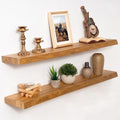 Natural Live Edge Wood Floating Shelves 36 Inch Wall Mounted 2 Pack