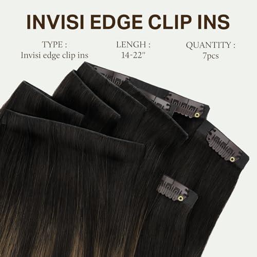 18 Inch Human Hair Clip-in Extensions - Balayage Dark Brown to Chestnut #2/6/2, 130g, 7-Piece Set with Invisible Edges