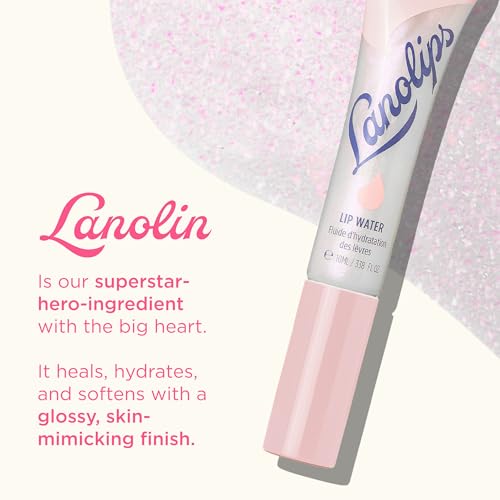 Lanolips Lanolin Lip Water - Clear Gloss Serum - Hyaluronic Acid Lip Balm and Shimmer for a Hydrated Glow - Lanolin Oil Moisturizer for Dry, Cracked Skin (10ml / 0.34 fl oz)