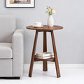Brown 2-Tier Bamboo Round Side Table - Mid-Century Modern End Table