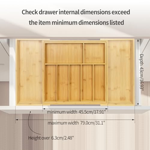 Large Bamboo Drawer Organizer for Kitchen Cutlery & Flatware - Expandable