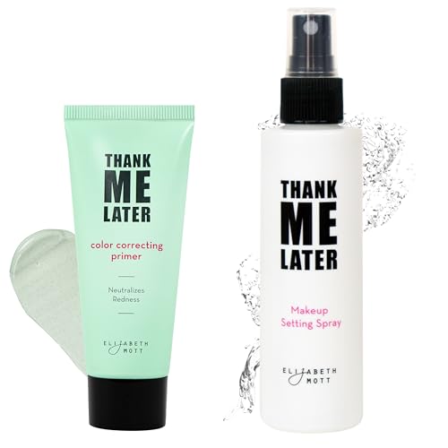 Elizabeth Mott - Thank Me Later Color Correcting Face Primer (30g) and Thank Me Later Face Makeup Setting Spray (95ml) - Cruelty Free - (2-Pack Bundle)