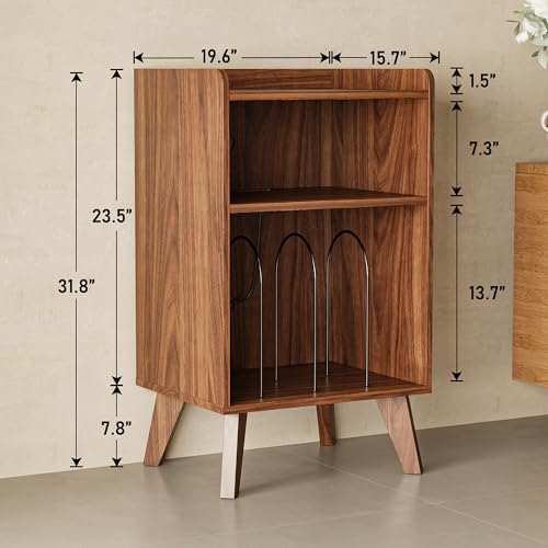 Walnut Record Player Stand with Storage, Charging Station & USB Ports