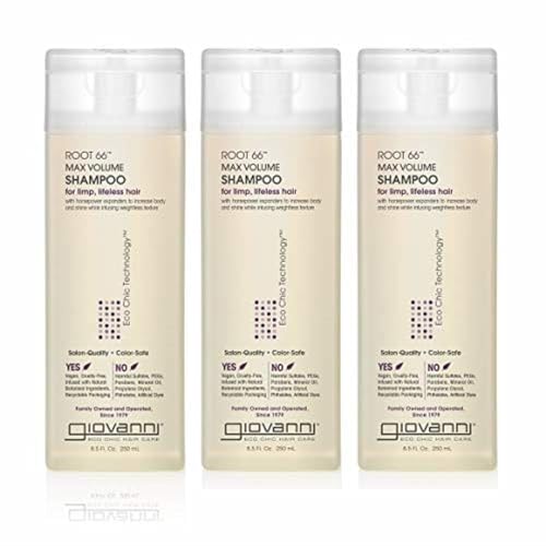 GIOVANNI Root 66 Max Volume Shampoo - For Fine Lifeless Hair, Rich in Nutrients, Volumizing Shampoo, Infused with Natural Botanical Ingredients, Helps Strengthen Hair, Color Safe - 8.5 oz (3 Pack)