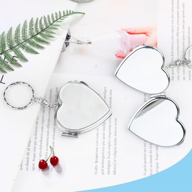 10 Pcs Compact Mirror Portable Metal Folding Mirror with Key Ring for Pockets Bags Wallets Travel Toiletries Gifts - Heart