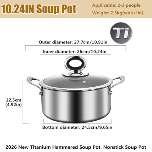 10.24 Inch Titanium Nonstick Soup Pot - Hammered Induction Cookware