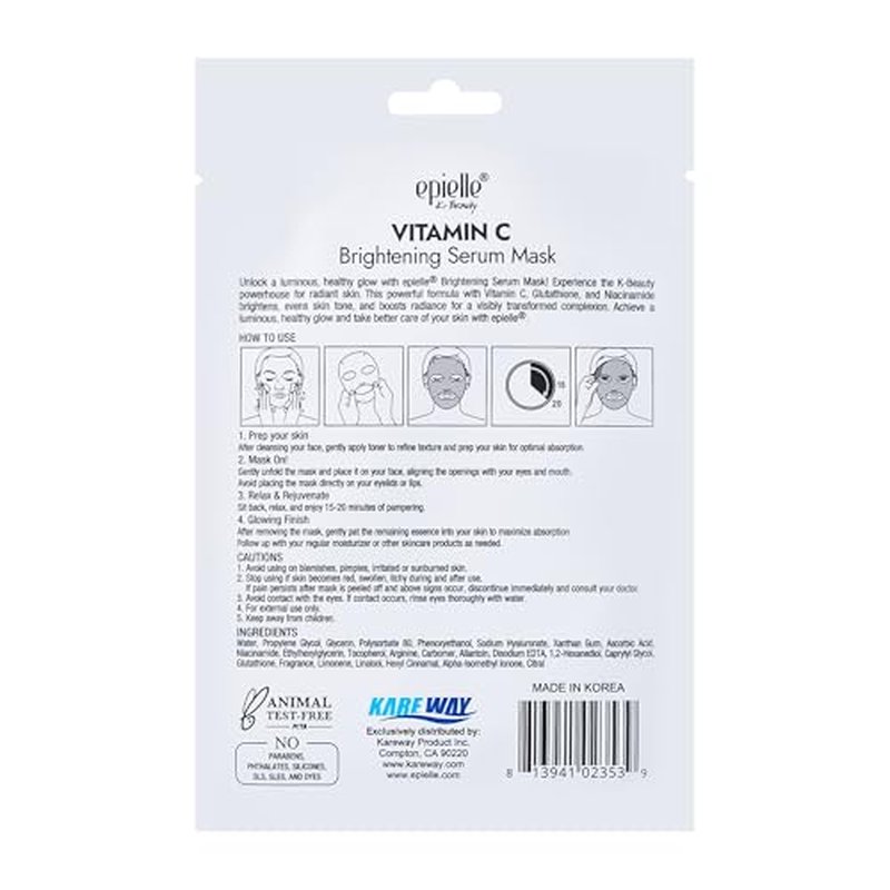 Epielle Vitamin C Serum Sheet Masks (5pk) | Korean Skincare | Facial Sheet Mask | Kbeauty, Spa Gifts for Women