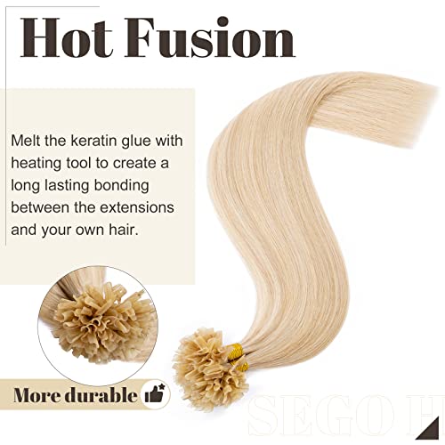 14 Inch U Tip Keratin Hair Extensions - Ash Blonde & Bleach Blonde, 100 Strands