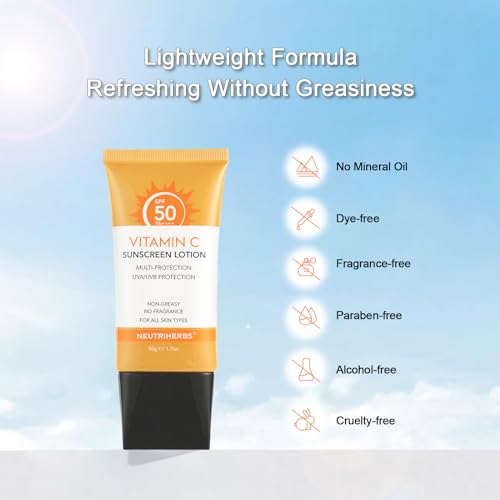 SPF 50 Sunscreen for Face & Body with Vitamin C & E - Waterproof, Lightweight
