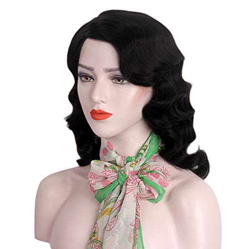 Finger Wave Wig 1920s Retro Long Curly Synthetic Hair for Women - Jet Black