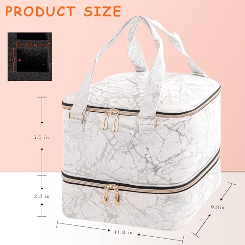 Nail Polish Organizer, Double Layer Nail Polish Storage Bag Carrying Case Holds 42 Bottles with Nail Dryer Lamp Portable Manicure kit supplies Organizer £¨White£©