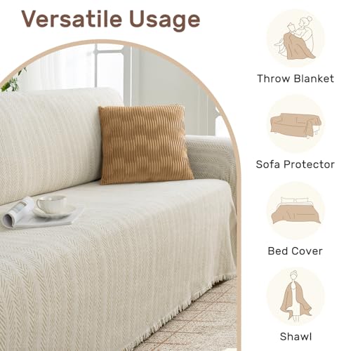 Herringbone Pattern L-Shaped Couch Cover for Sectional Sofa - Cream Khaki 71x118+91x134