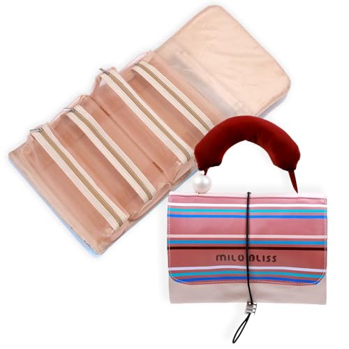 Striped Foldable Makeup Bag Travel Toiletries Organizer, 4-in-1 Detachable Multi-Compartment Cosmetic Bag For Women Travelers - Portable Toiletries Travel Bag & Makeup Organizer (carneose)