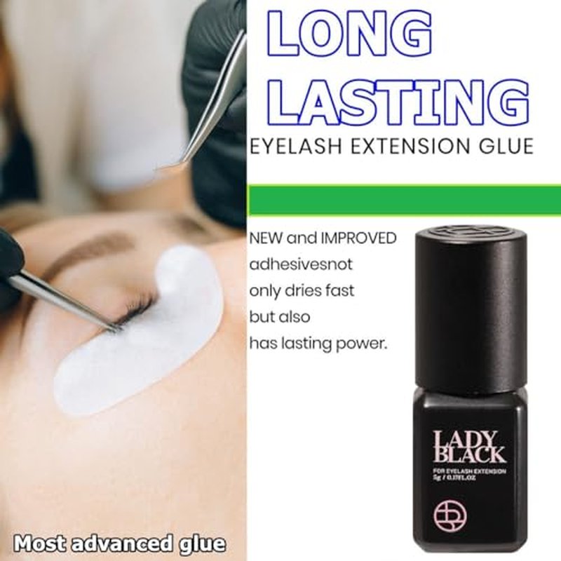 2 Bottles Sky Lady Black Glue Eyelash Extensions 5ml / Professional Max Bonding Strength Lash Glue / 1-3 Sec Fast Drying / 5-6 Weeks Retention