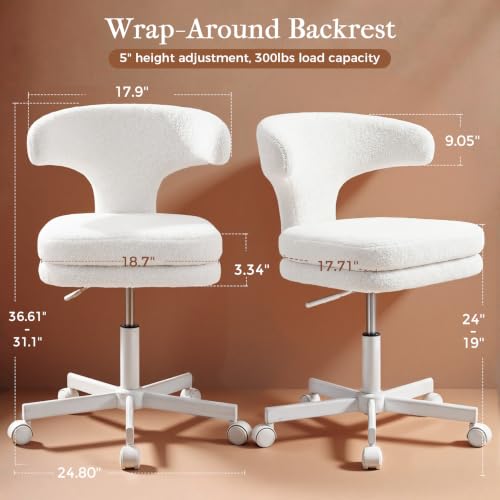 GTPLAYER Pure White Swivel Office Desk Chair with Back Support, Height Adjustable Vanity Stool