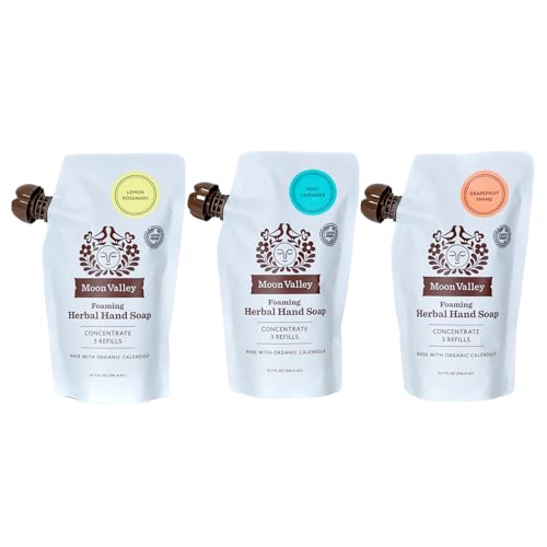 Moon Valley Foaming Hand Soap Refill Pack - Mint Lavender Lemon Rosemary Grapefruit Thyme - 3 x 10.7 Fl Oz