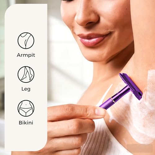 ZOMCHI Double Edge Safety Razor with Stand, Safety Shaving Razor with 10 Double Edge Safety Razor Blades, Eco-Friendly Razor for Shaving ? Purple
