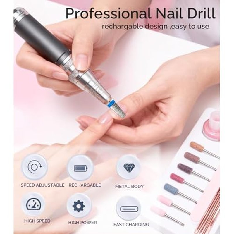 ?Professional Nail Drill - Lumcrissy 40000RPM Electric Nail File Drill Kit - Portable Rechargeable Cordless Efile Machine for Acrylics Gel Nails for Home Salon Manicure Pedicure