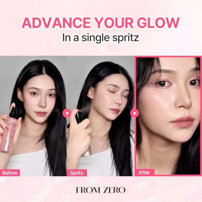 FROM ZERO EX-PDRN Glow Mist, Pink Ceramide Toner Spray, Rose Scent, Light-weight Hydration, Moisturizing, Broccoli PDRN, Jinseng Exosomes, Vegan Collagen, Niacinamide, Gift for Girlfriend, 3.38 fl.oz.