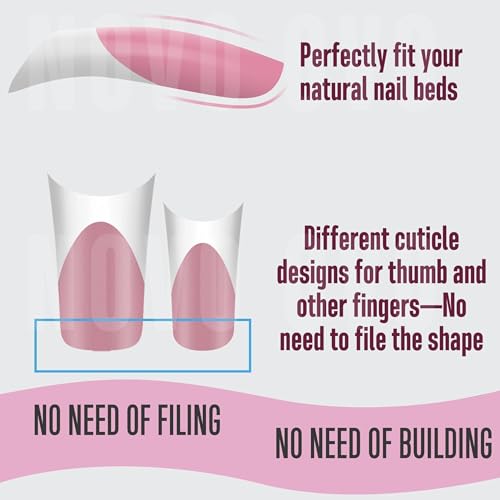 NOVO OVO Halloween White French Tip Duck Feet Nail Tips BERRY PINK Full Cover Press on Acrylic with Moon Curve, Thick Medim Long Pre-Etched Matte Wide Soft Gel False Nail Extension x 15 Sizes 150 pcs