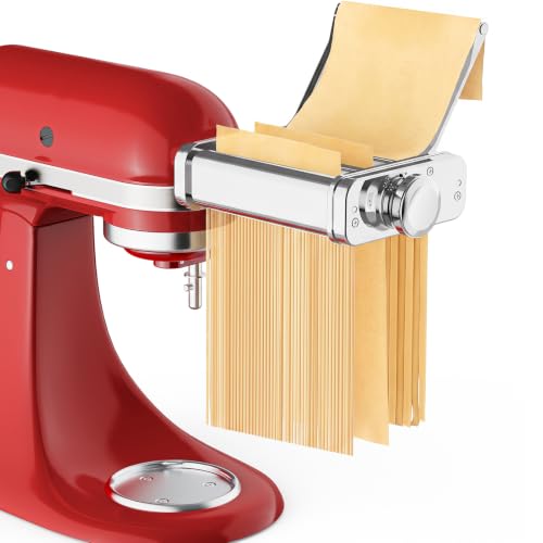 Silver 3-in-1 Pasta Maker Attachment for KitchenAid Stand Mixer - Food-Grade Stainless Steel