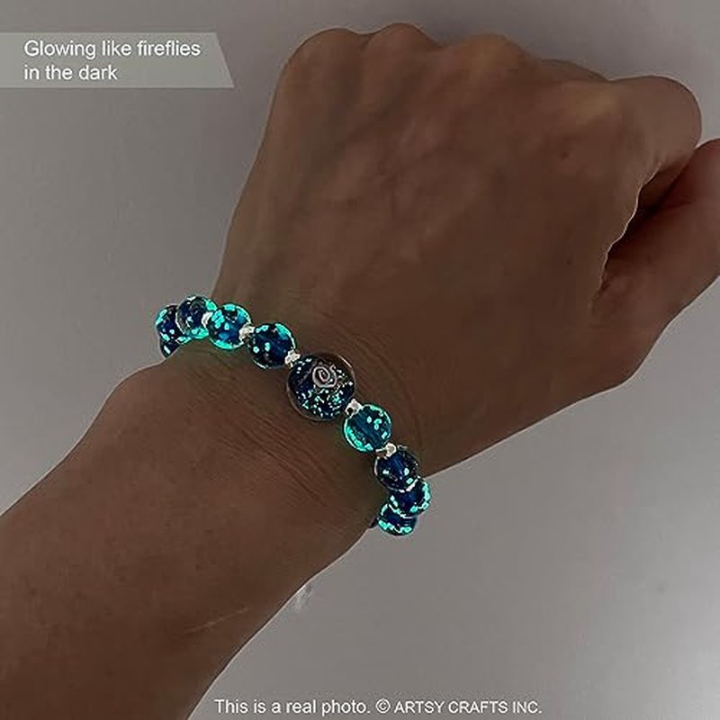 ARTSY Crafts Glow in The Dark Firefly Beads Bracelets Necklaces, Luminous Murano Glass Beads Jewelry Mermaid Crystals Healing Inspirational Bracelet Bangle